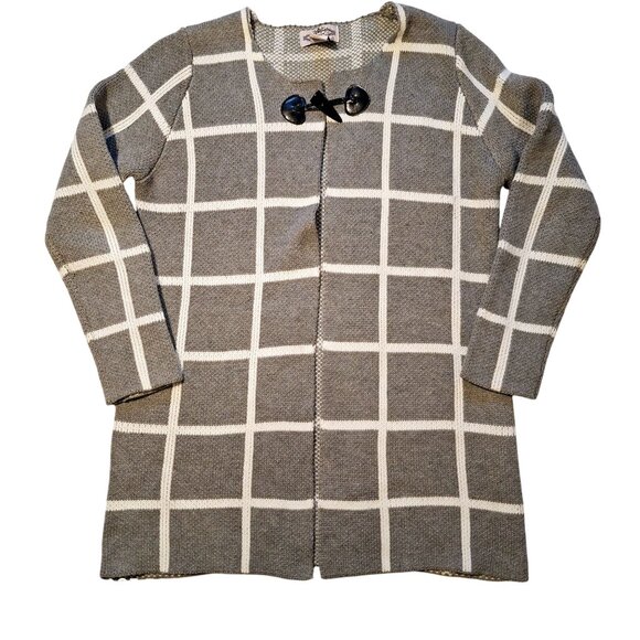 Oliver Grey & White Checked Knit Cardigan With Toggle Closure Cozycore Comfy - Picture 2 of 7